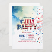 Invitation Élégant feu d'artifice du Parti I du 4 juillet (Devant / Derrière)