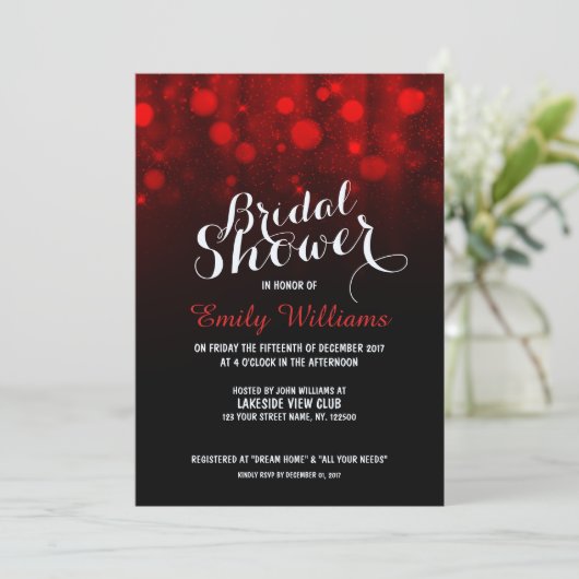 Invitation Elégant feu rouge à cordes bokeh douche nuptiale (Debout devant)