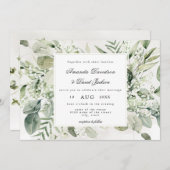 Invitation Élégant feuillage Blanc Floral Boho Mariage (Devant / Derrière)
