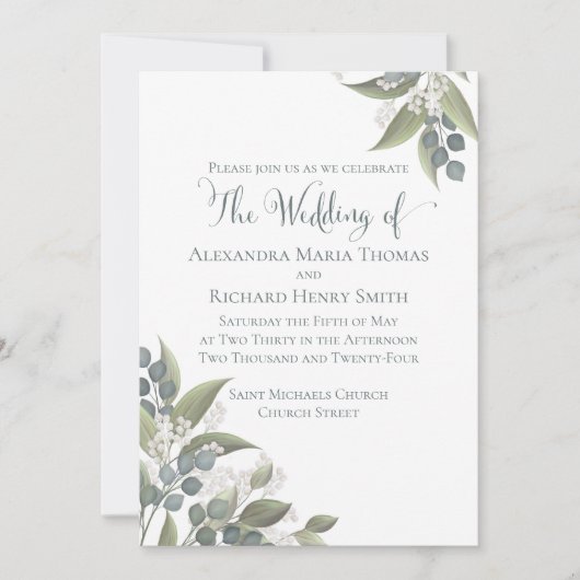 Invitation Élégant feuillage bleu Dusty Eucalyptus (Devant)