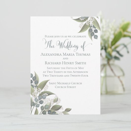 Invitation Élégant feuillage bleu Dusty Eucalyptus (Debout devant)