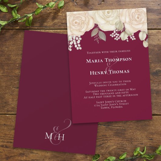 Invitation Élégant feuillage floral d'ivoire en Bourgogne