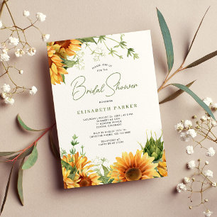 Invitation Elégant feuillage floral tournesol douche nuptiale