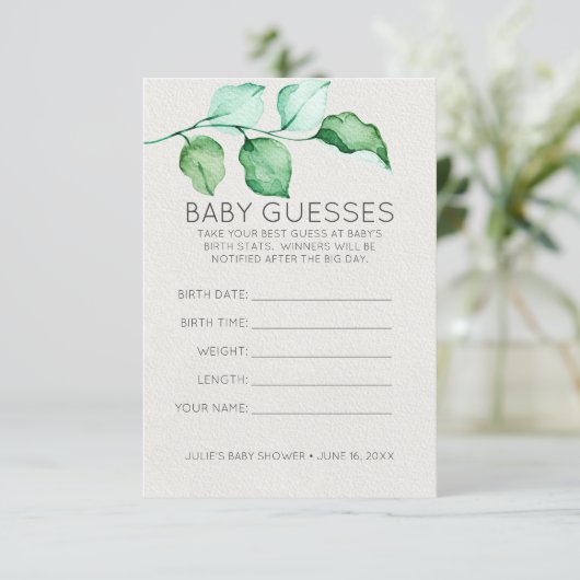 Invitation Élégant feuillage | Jeu de devination baby shower (Debout devant)