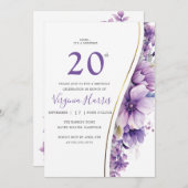 Invitation Élégant feuillage pourpre Vingt-vingtième annivers (Devant / Derrière)