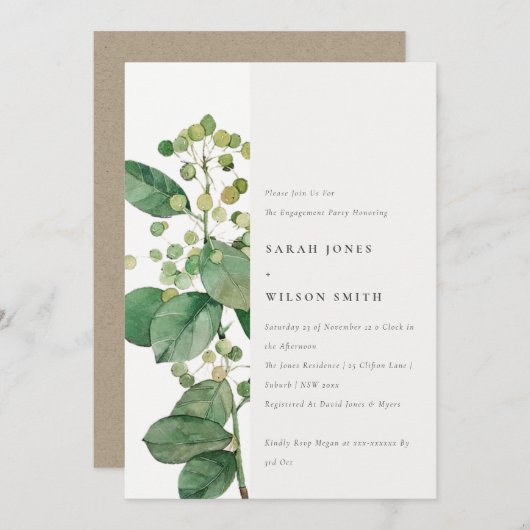 Invitation Élégant feuillage rustique Fiançailles de verdure (Devant / Derrière)