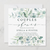 Invitation Élégant feuillage vert Couples Carré de douche (Devant)