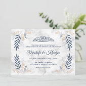 Invitation Elégant Feuille bleu marbre musulman Mariage musul (Debout devant)