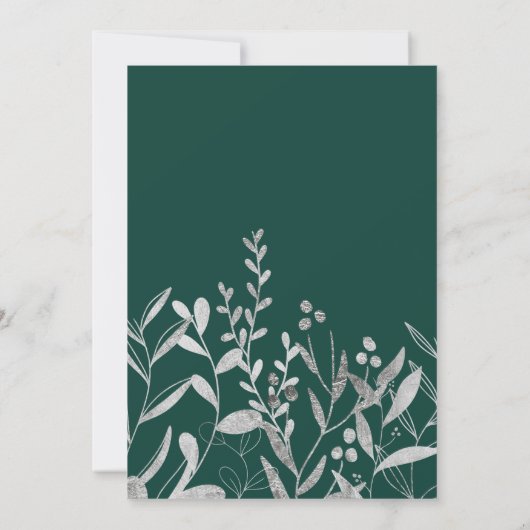 Invitation Élégant feuille d'argent vert émeraude mariage flo (Dos)