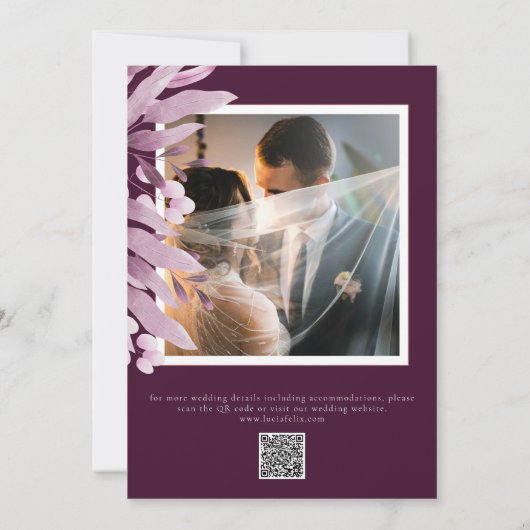 Invitation Élégant Feuille de Bourgogne QR Code Mariage photo (Dos)