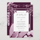 Invitation Élégant Feuille de Bourgogne QR Code Mariage photo (Devant / Derrière)