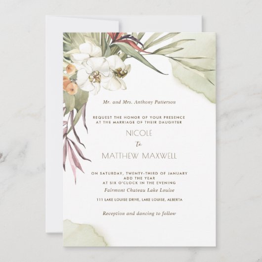 Invitation Élégant Feuille de palmier vert Mariage fleuri (Devant)