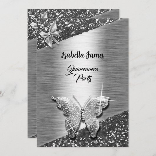 Invitation élégant feuille de parties scintillant scintillant (Devant / Derrière)