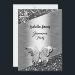 Invitation élégant feuille de parties scintillant scintillant<br><div class="desc">Célébrez votre 15e anniversaire avec cette invitation branchée de Quinceañera. Le design présente d'élégants papillons en feuille de parties scintillant qui scintillent et brillent sur un arrière - plan chic en feuille d'argent. Cette invitation est parfaite pour un thème élégant et sophistiqué. Vous pouvez le customiser avec vos informations et...</div>