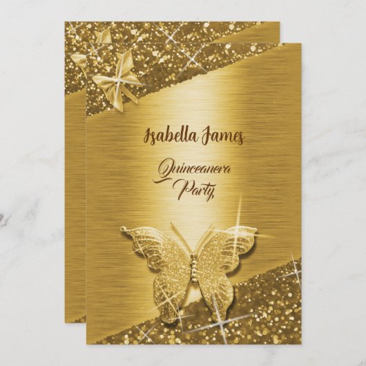 Invitation élégant feuille de parties scintillant scintillant (Devant / Derrière)