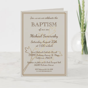 Invitation Élégant Feuille d'or Baptême / Christening Photo