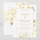 Invitation Élégant feuille d'or blanc (Devant / Derrière)