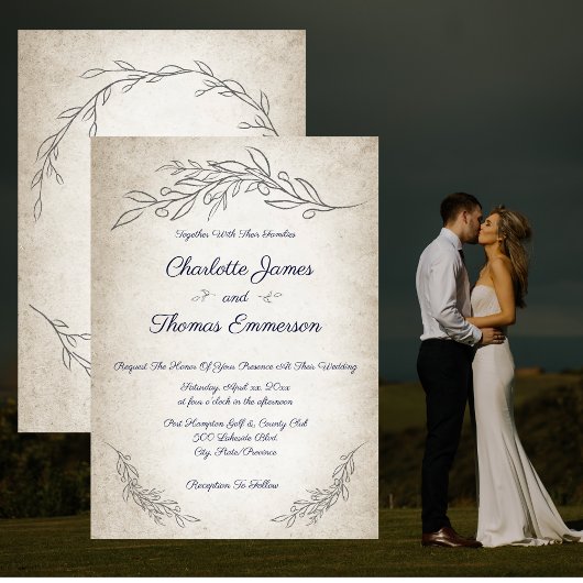 Invitation Élégant Feuille doux Mariage de script