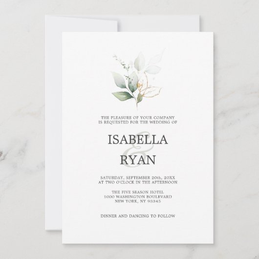 Invitation ELEGANT Feuille Foliage Or Aquarelle MARIAGE Inv (Devant)