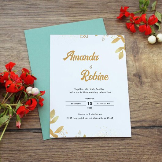 Invitation Élégant Feuille Gold Foil