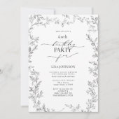 Invitation Elégant Feuille moderne Noir & Blanc 60e anniversa (Devant)