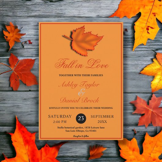 Invitation Élégant Feuille rustique brûlé Mariage de automne