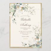 Invitation Élégant Feuille rustique Mariage or verdure (Devant)