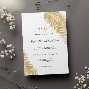 Invitation Élégant feuille tropical blanc et or mariage