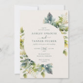Invitation Élégant Feuille verdure QR Code Mariage photo (Devant)