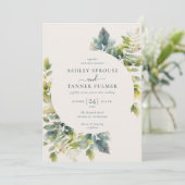 Invitation Élégant Feuille verdure QR Code Mariage photo (Debout devant)