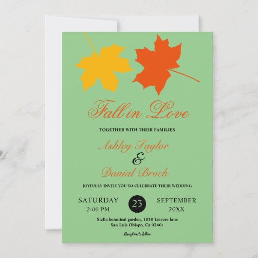 Invitation Élégant Feuilles Automne Vert Mariage Floral Autom (Devant)