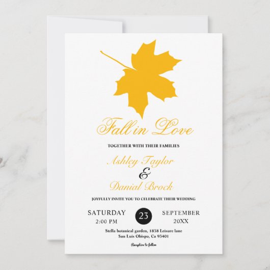 Invitation Élégant Feuilles d'automne Jaune Mariage Floral ru (Devant)