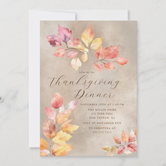 Invitation Élégant Feuilles d'automne Thanksgiving (Devant)