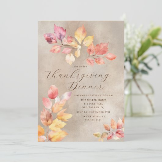 Invitation Élégant Feuilles d'automne Thanksgiving (Debout devant)