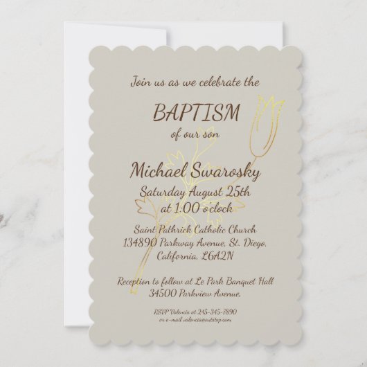 Invitation Élégant Feuilles d'or Baptême / Christening Photo  (Devant)