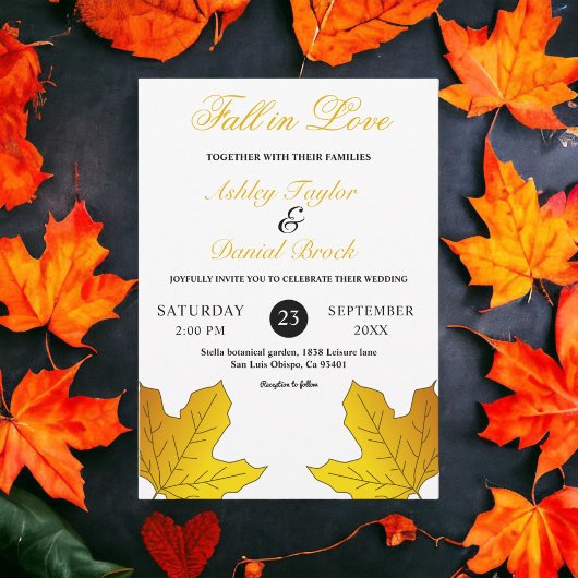 Invitation Élégant Feuilles d'or rustique automne Mariage flo