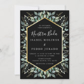 Invitation Élégant Feuilles d'or vert Nuestra Boda Mariage (Devant)