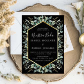Invitation Élégant Feuilles d'or vert Nuestra Boda Mariage
