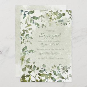 Invitation Elégant Fiançailles blanc Eucalyptus Vert Sage