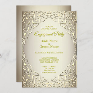 Invitation Élégant Fiançailles décoratif Beige Gold