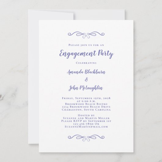 Invitation Élégant Fiançailles du mariage bleu Periwinkle (Devant)