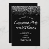 Invitation Élégant Fiançailles Mariage noir & blanc Diamond (Devant / Derrière)