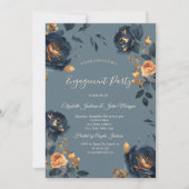 Invitation Elégant Fiançailles Navy Blue Gold Flowers (Devant)