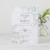 Invitation Élégant Fiançailles Pale Blue Rose (Debout devant)