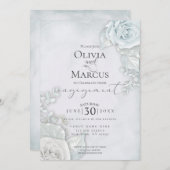 Invitation Élégant Fiançailles Pale Blue Rose (Devant / Derrière)