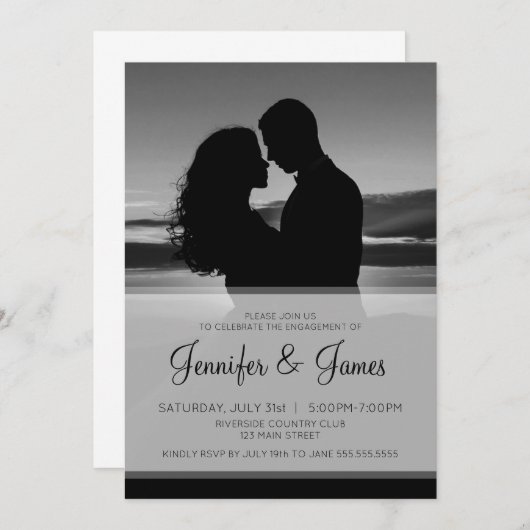 Invitation Élégant Fiançailles photo noir et blanc (Devant / Derrière)