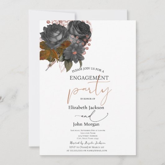 Invitation Élégant Fiançailles Rose noir (Devant)