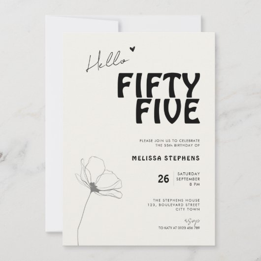 Invitation Elegant Fifty Five Bold Typography 55th Birthday (Devant)