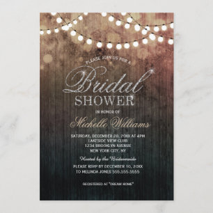Invitation Elégant fil lumières marron bokeh douche nuptiale