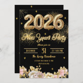 Invitation Elegant Fireworks New Year (Devant / Derrière)